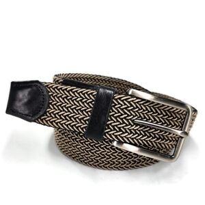 Tommy Bahama Black Tan Two-Tone Webbed Stretch Black Leather Silver Buckle Belt